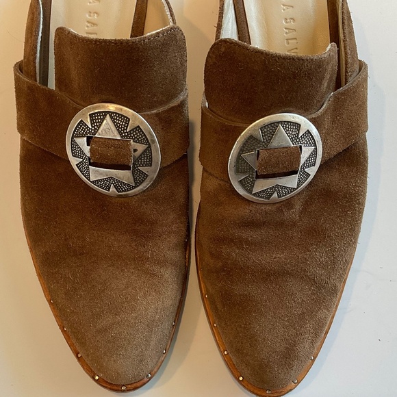 FREDA SALVADOR  Keen Bolo Suede Mules Brown Size 6.5 - Picture 8 of 9